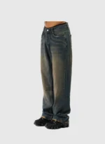 Yfm Dunkelblaue Washed Denim-Hose